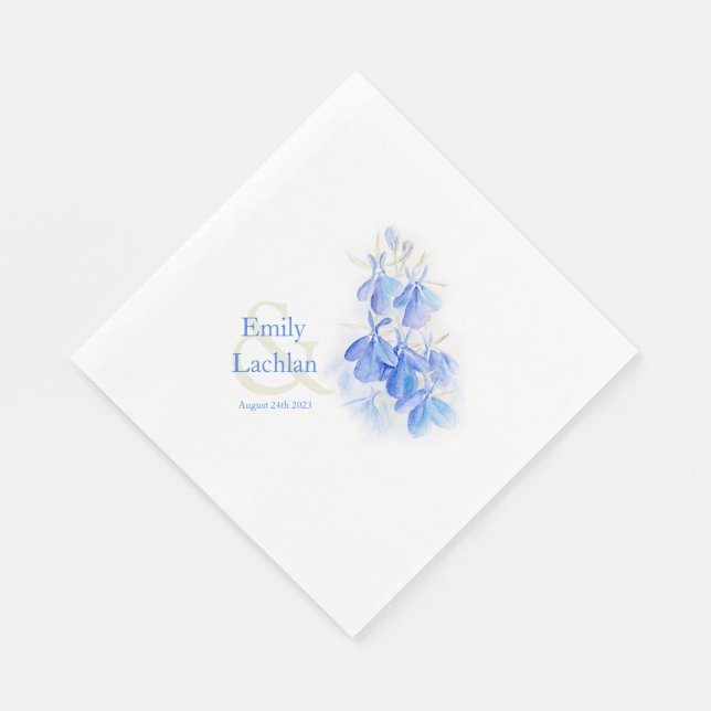 Wedding lobelia blue watercolor art paper napkins (Corner)