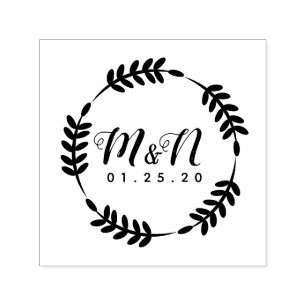 Wedding Logo Branch Ornament Circular Hand Drawn Self-inking Stamp