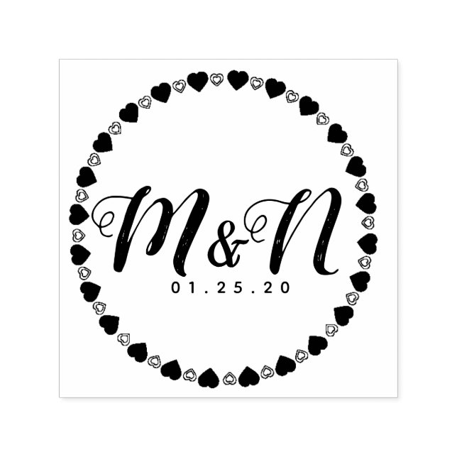 Wedding Logo Double Simple Trim Heart Hand-Drawn Self-inking Stamp (Design)