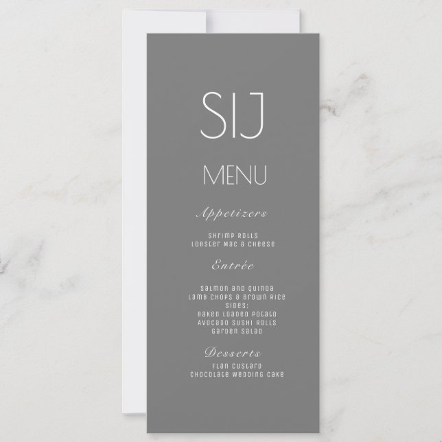 Wedding Logo Grey Yellow Simple Marble Dinner Menu (Front)