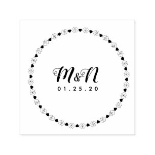 Wedding Logo Line Art Heart Geo Round Circular Self-inking Stamp
