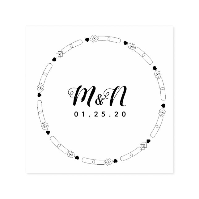 Wedding Logo Line Art Heart Geo Round Simple Self-inking Stamp (Design)