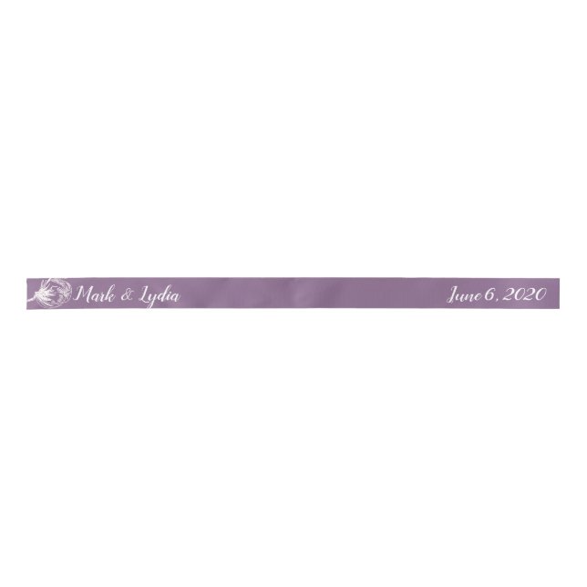 Wedding Logo Pink Cotton Plant Couples Name Date Satin Ribbon (Front)