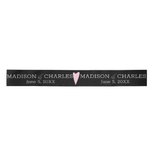 Wedding Logo Pink Heart Couples Date Favour Satin Ribbon