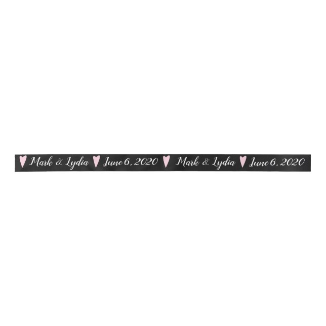 Wedding Logo Pink Heart Couples Name Date Favour Satin Ribbon (Front)