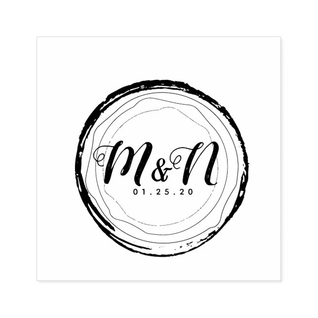 Wedding Logo Rustic Tree Log Hand Drawn Art Rubber Stamp (Imprint)