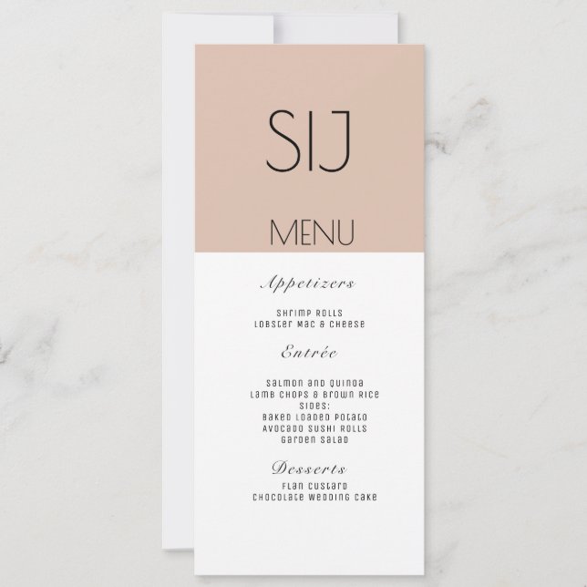 Wedding Logo Simple Colour Block Dinner Tan Menu (Front)