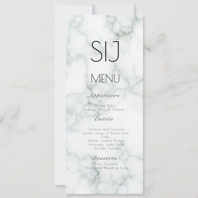 Wedding Logo Simple Marble Concrete Dinner Menu (Front)