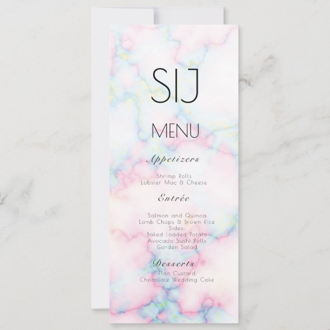 Wedding Logo Simple Marble Concrete Dinner Menu (Front)