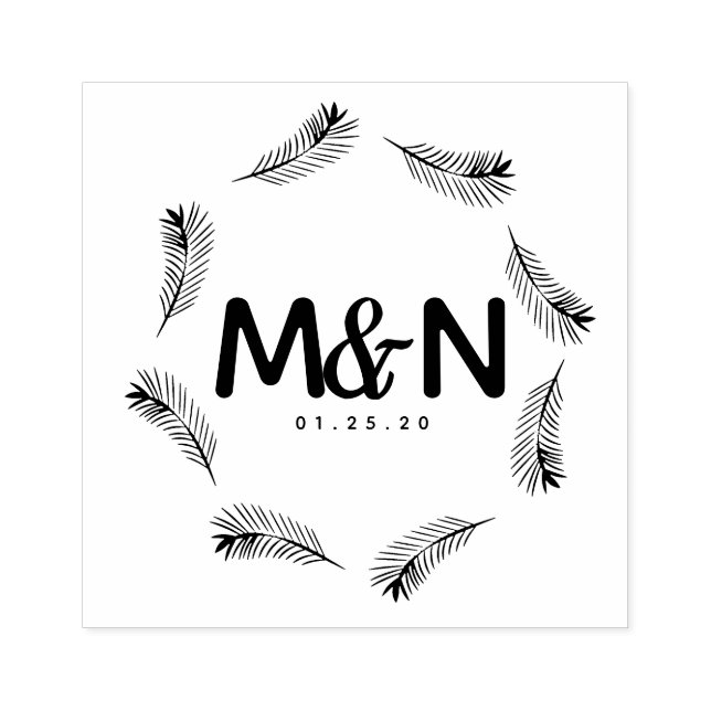 Wedding Logo Tropical Palm Leaves Circular Rubber Stamp (Imprint)