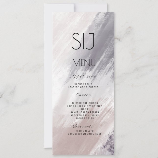 Wedding Logo Violet Brush Strokes Dinner Menu (Front)
