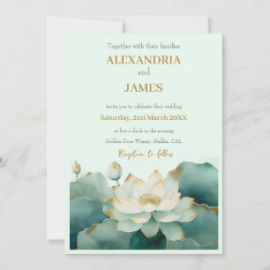 Wedding Lotus flowers with gold edges  Invitation