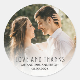Wedding Love and Thanks Photo Classic Round Sticker
