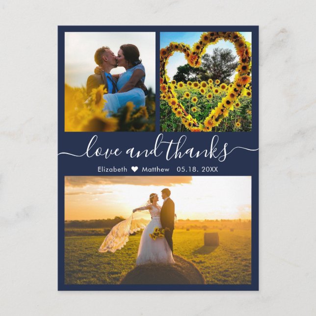 Wedding Love and Thanks Photo Collage Thank You Postcard (Front)