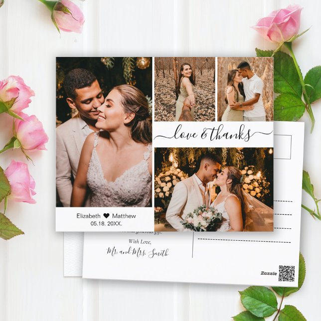Wedding Love and Thanks Photo Collage Thank You Postcard (Creator Uploaded)