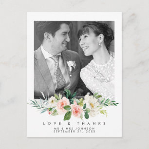 wedding love and thanks photo postcard pink floral