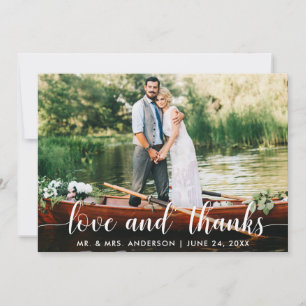 Wedding Love and Thanks Photo White Script Thank You Card