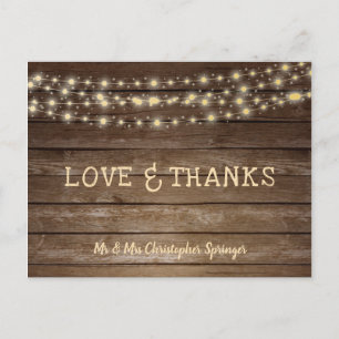 Wedding Love and Thanks Rustic Wood String Lights Postcard