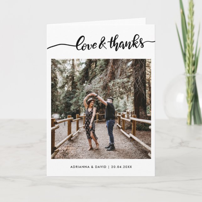 Wedding Love And Thanks Script Photo Thank You Card (Front)