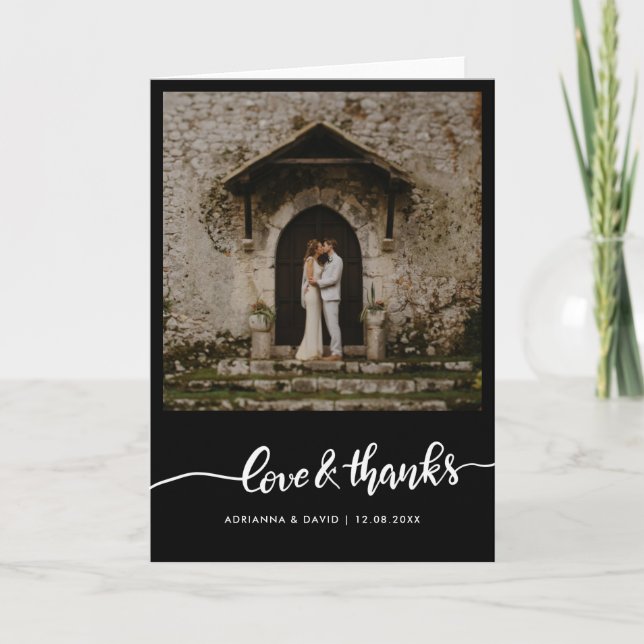 Wedding Love And Thanks White Script Thank You Card (Front)