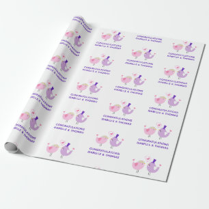 Wedding Love Bird Cute Bride Groom Name Wrapping Paper