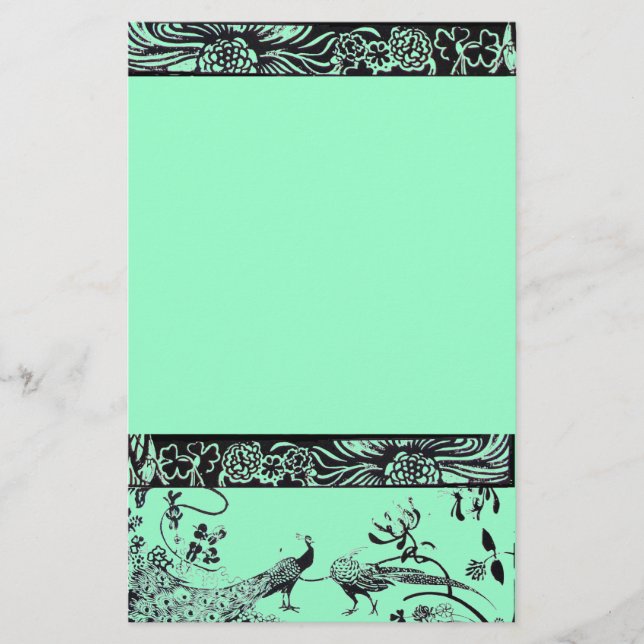 WEDDING LOVE BIRDS  black and blue Stationery (Front)