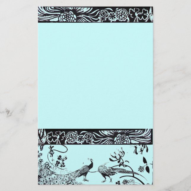 WEDDING LOVE BIRDS  black and blue Stationery (Front)