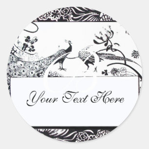 WEDDING LOVE BIRDS ,black and white Classic Round Sticker
