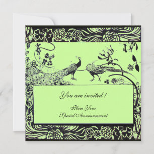 WEDDING LOVE BIRDS ,black and white ,green Invitation