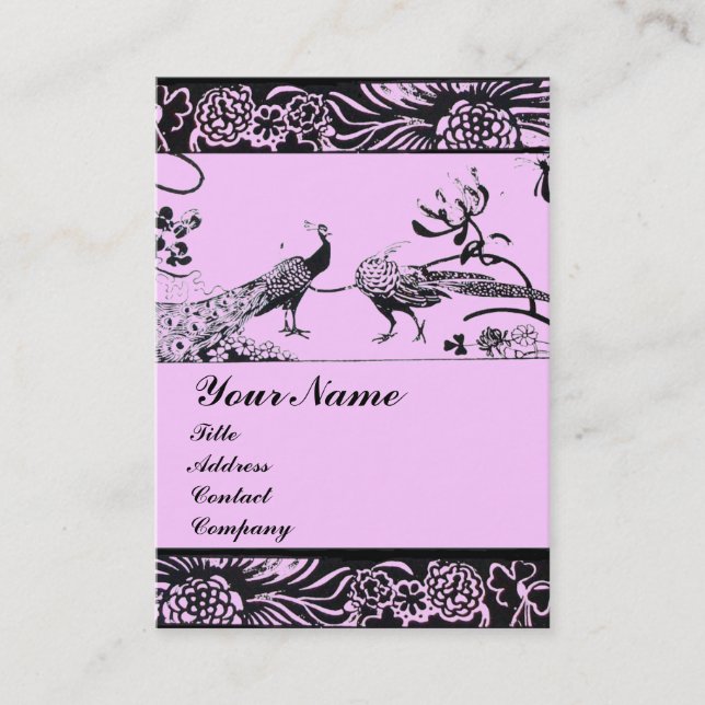 WEDDING LOVE BIRDS ,black and white pink Business Card (Front)