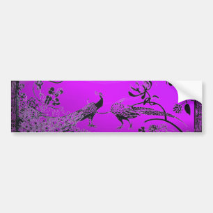 WEDDING LOVE BIRDS  black and white purple Bumper Sticker