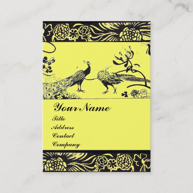 WEDDING LOVE BIRDS ,black and white ,yellow Business Card (Front)