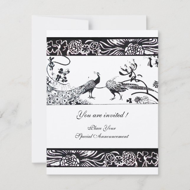 WEDDING LOVE BIRDS ,black champagne metallic paper Invitation (Front)