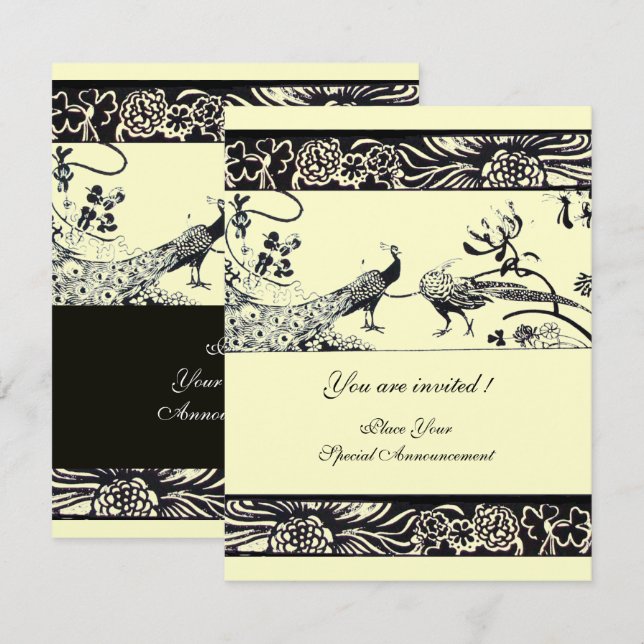 WEDDING LOVE BIRDS ,black ,silver metallic paper Invitation (Front/Back)