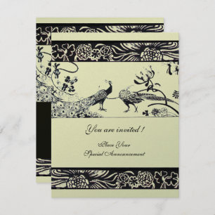 WEDDING LOVE BIRDS ,black ,silver metallic paper Invitation