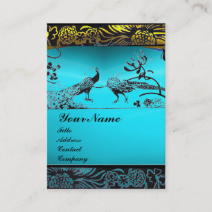 WEDDING LOVE BIRDS ,black white,blue aquamarine Business Card