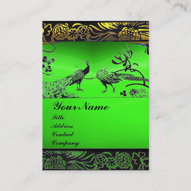 WEDDING LOVE BIRDS ,black white,green emerald Business Card (Front)