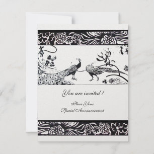 WEDDING LOVE BIRDS ,black white pearl metallic Invitation