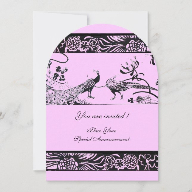 WEDDING LOVE BIRDS Floral Black Pink Lilac Party Invitation (Front)