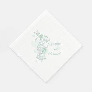 Wedding love birds green luncheon paper napkins