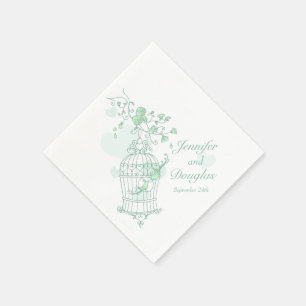 Wedding love birds green paper napkins