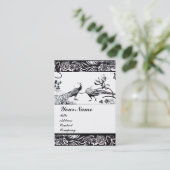 WEDDING LOVE BIRDS MONOGRAM ,black and white Business Card (Standing Front)