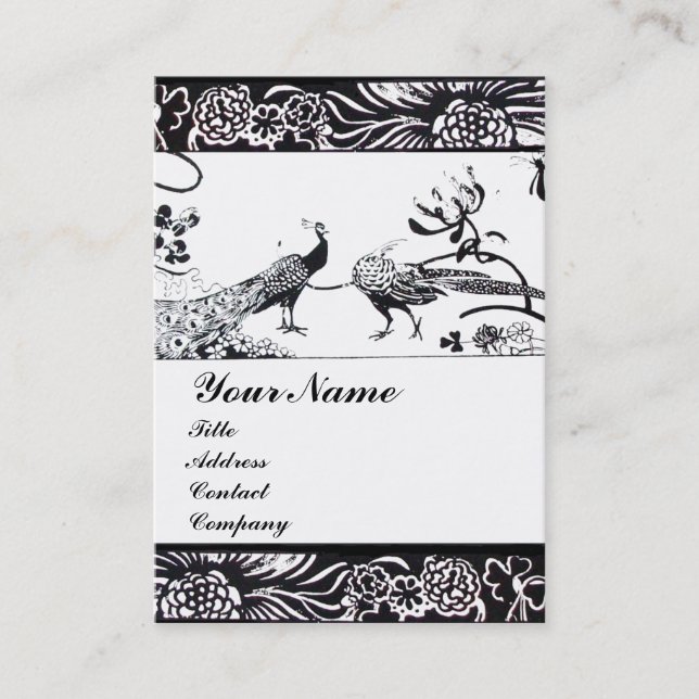 WEDDING LOVE BIRDS MONOGRAM ,black and white Business Card (Front)