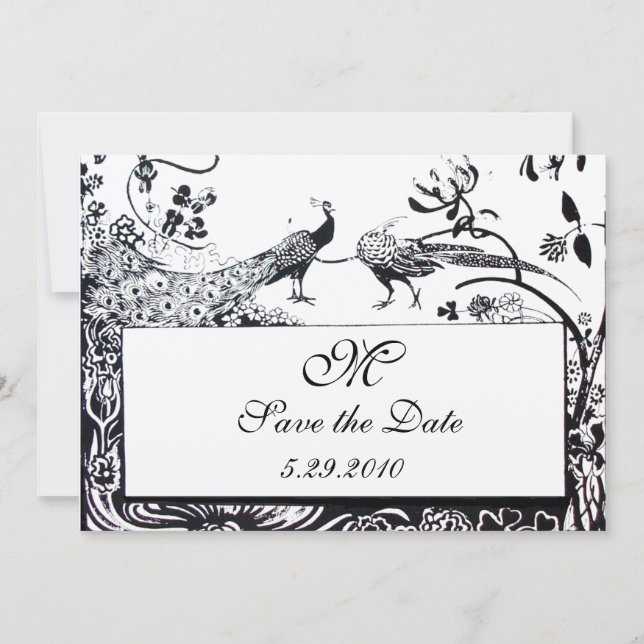 WEDDING LOVE BIRDS MONOGRAM,black,gold metallic Invitation (Front)