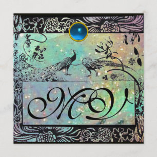 WEDDING LOVE BIRDS MONOGRAM black green ice Announcement