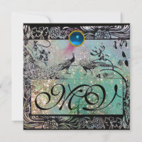 WEDDING LOVE BIRDS MONOGRAM black green ice