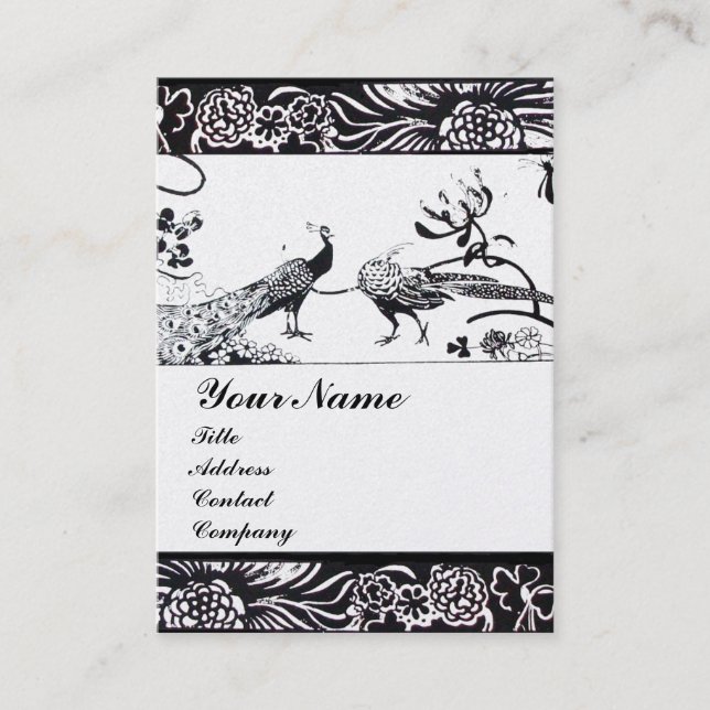WEDDING LOVE BIRDS MONOGRAM Black White Pearl Business Card (Front)