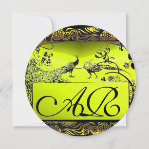 WEDDING LOVE BIRDS MONOGRAM black yellow Announcement