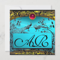 WEDDING LOVE BIRDS MONOGRAM black yellow blue red