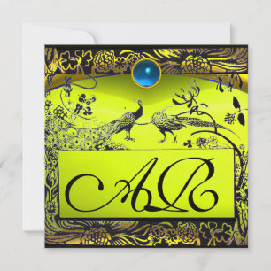 WEDDING LOVE BIRDS MONOGRAM black yellow topaz Announcement
